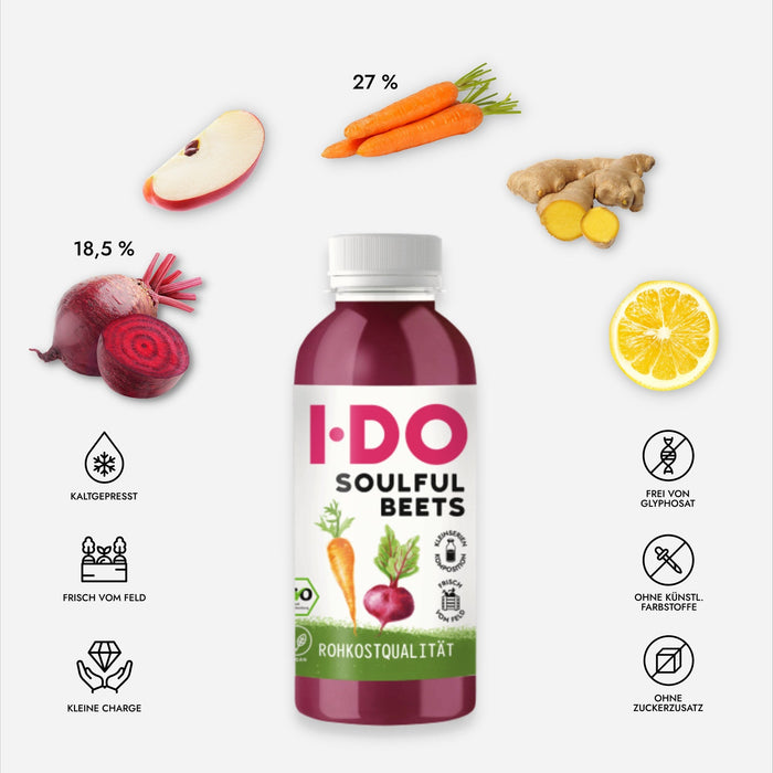 Bio Rote Beete Saft mit Karotte, Ingwer, Apfel und Zitrone - Rohkostqualität · Kaltgepresst · Nie erhitzt - Green Shopping Days
