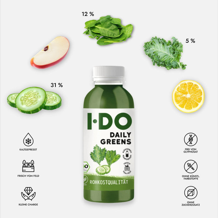 Daily Greens (6 x 240 ml) Bio Spinatsaft mit Gurke, Grünkohl, Apfel und Zitrone - Green Shopping Days