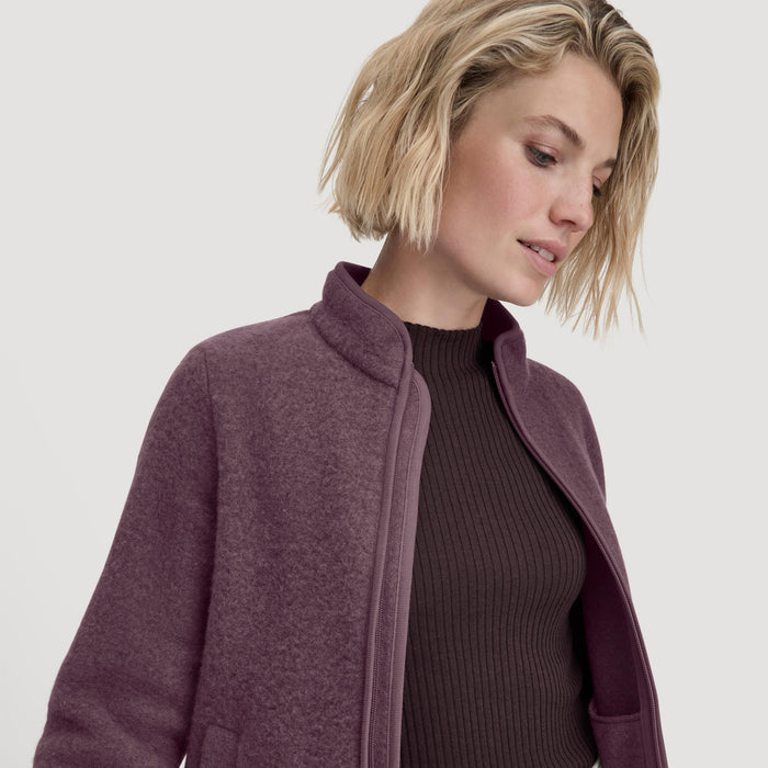 Wollfleece Jacke aus reiner Bio - Merinowolle | Farbe: Brombeere - Green Shopping Days