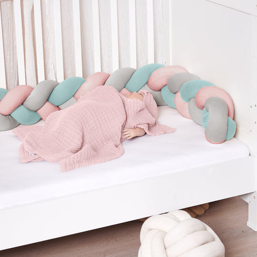 Baby Bettnest Bettschlange 200 cm Mint Rosa Grau - Green Shopping Days