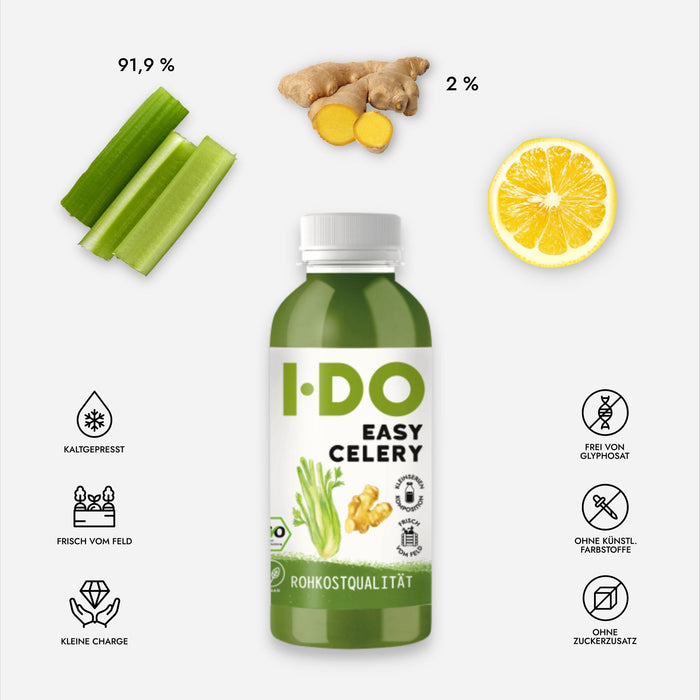 Easy Celery (6 x 240 ml) Bio Grüner Sellerie mit Ingwer und Zitrone - Green Shopping Days