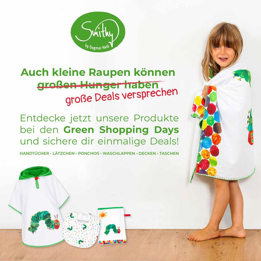 Kapuzenhandtuch Raupe Nimmersatt, 100 x100 - Green Shopping Days