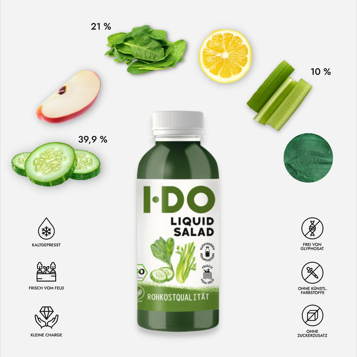 Liquid Salad (6 x 240 ml) Bio Gemüsesaft mit Gurke, Spinat, Staudensellerie, Apfel, Zitrone und Spirulina - Green Shopping Days