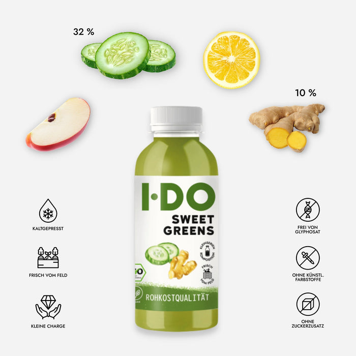 Sweet Greens (6 x 240 ml) Bio Gurkensaft mit Ingwer, Apfel und Zitrone - Green Shopping Days